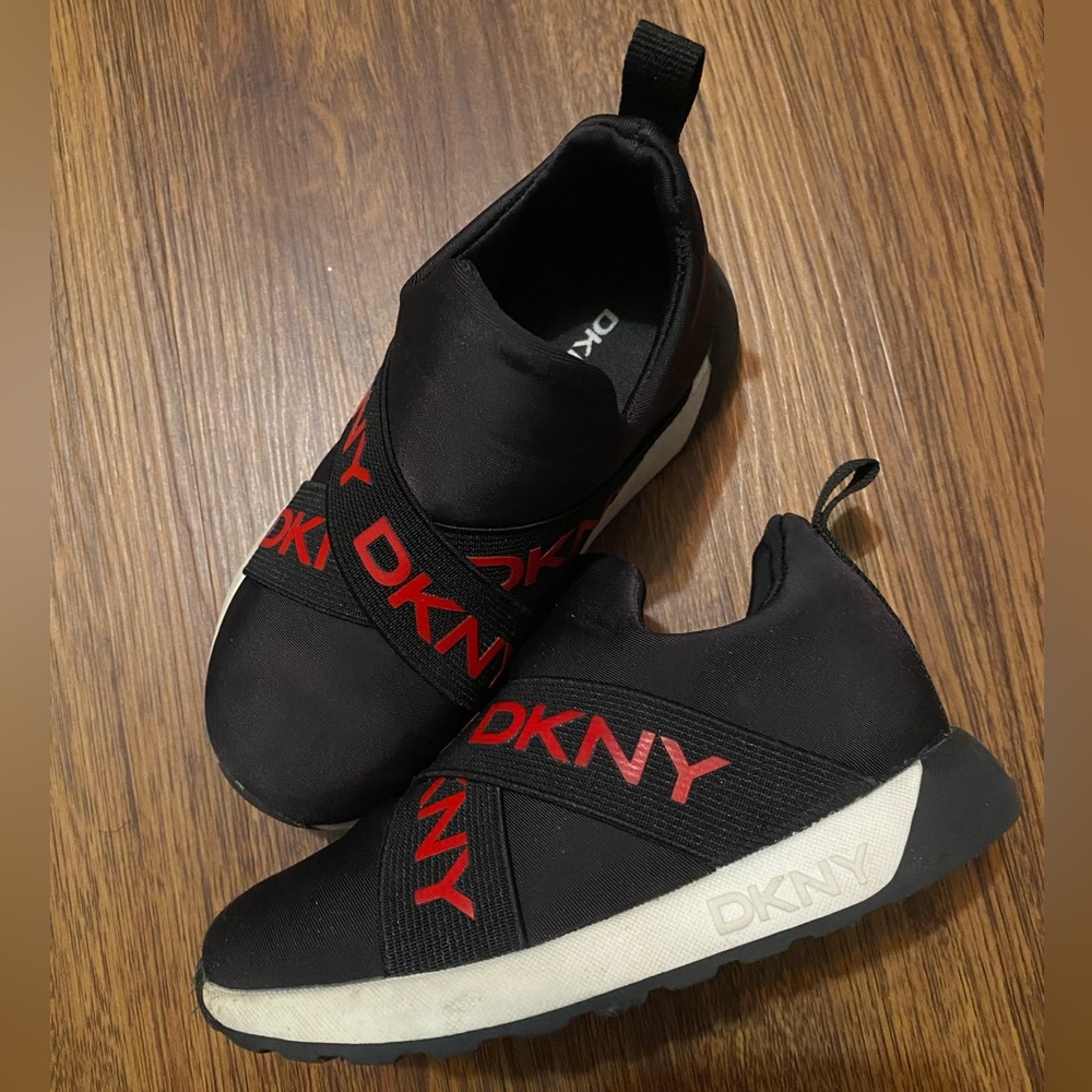 DKNY Slip On Toddler Sneakers Size 8C. Red and Black